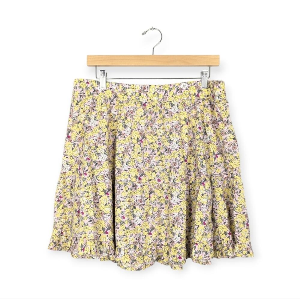 NWT Vero Moda Joa Lilac Yellow Floral Print High Waisted Short Skirt Size XL